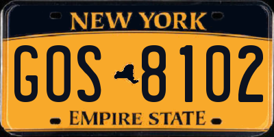 NY license plate GOS8102