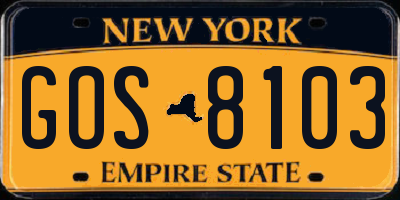 NY license plate GOS8103