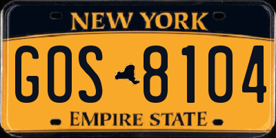 NY license plate GOS8104