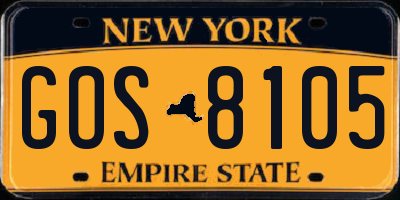 NY license plate GOS8105