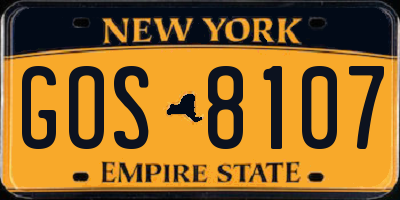 NY license plate GOS8107