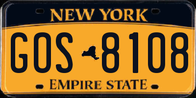 NY license plate GOS8108