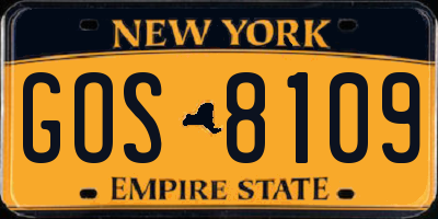 NY license plate GOS8109