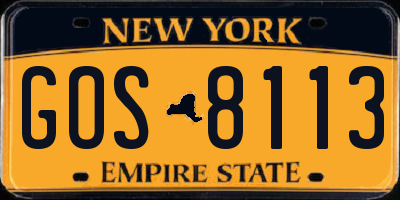 NY license plate GOS8113