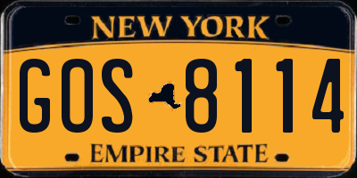 NY license plate GOS8114