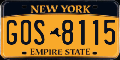 NY license plate GOS8115
