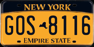 NY license plate GOS8116