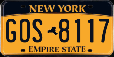 NY license plate GOS8117