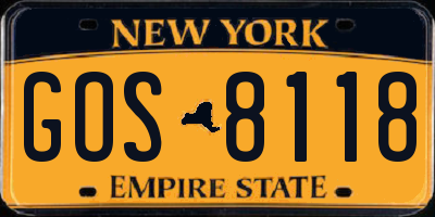 NY license plate GOS8118