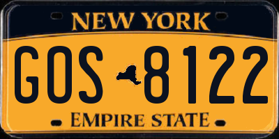 NY license plate GOS8122