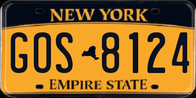 NY license plate GOS8124