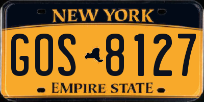 NY license plate GOS8127