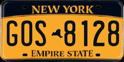 NY license plate GOS8128