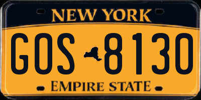 NY license plate GOS8130