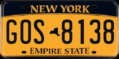 NY license plate GOS8138
