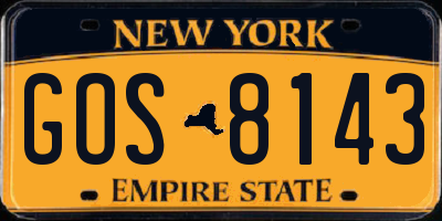 NY license plate GOS8143
