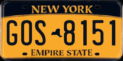 NY license plate GOS8151