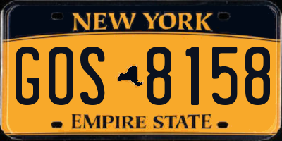 NY license plate GOS8158