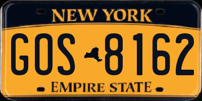 NY license plate GOS8162