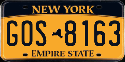 NY license plate GOS8163