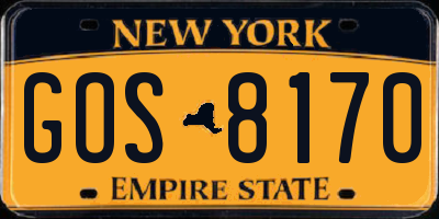 NY license plate GOS8170