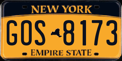NY license plate GOS8173