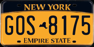 NY license plate GOS8175