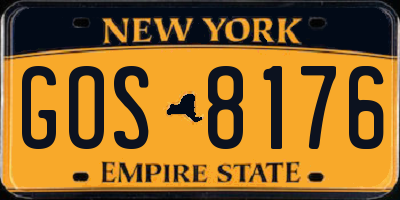 NY license plate GOS8176