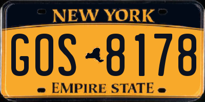 NY license plate GOS8178