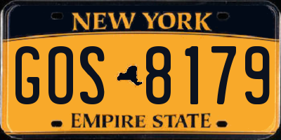 NY license plate GOS8179