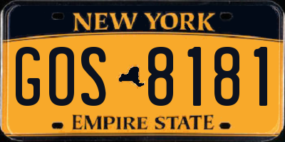 NY license plate GOS8181