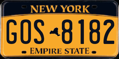NY license plate GOS8182