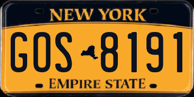 NY license plate GOS8191