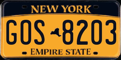 NY license plate GOS8203