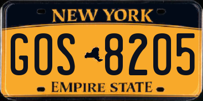 NY license plate GOS8205