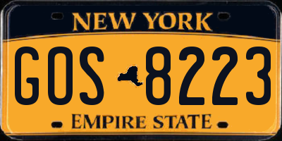 NY license plate GOS8223