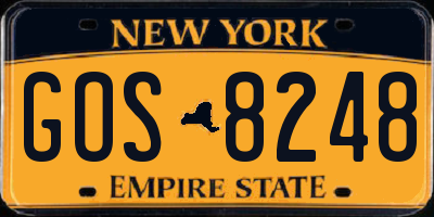 NY license plate GOS8248