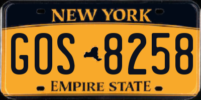 NY license plate GOS8258