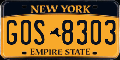 NY license plate GOS8303