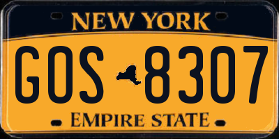 NY license plate GOS8307