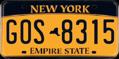 NY license plate GOS8315