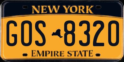 NY license plate GOS8320