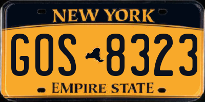 NY license plate GOS8323