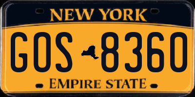 NY license plate GOS8360