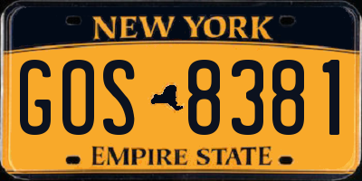 NY license plate GOS8381