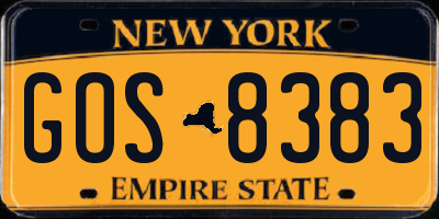 NY license plate GOS8383
