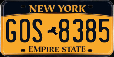 NY license plate GOS8385