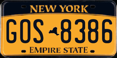 NY license plate GOS8386