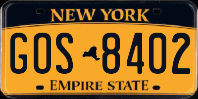 NY license plate GOS8402
