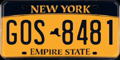 NY license plate GOS8481